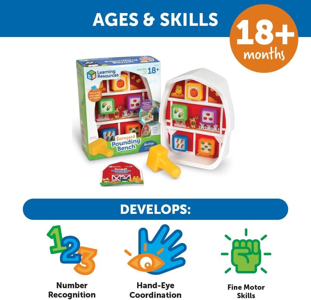 imageLearning Resources Banc marteler de la BasseCour 3 pices Jouets marteler et clouer activits dapprentissage de Maternelle Petite Section Jouets Montessori pour ToutPetits ds 18 Mois
