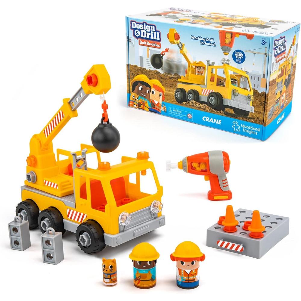 imageLearning Resources Bulldozer Design ampamp Drill Bolt Buddies jouet dmonter avec tournevis lectrique jouets STEM prscolaires garons et filles partir de 3 ansGrue
