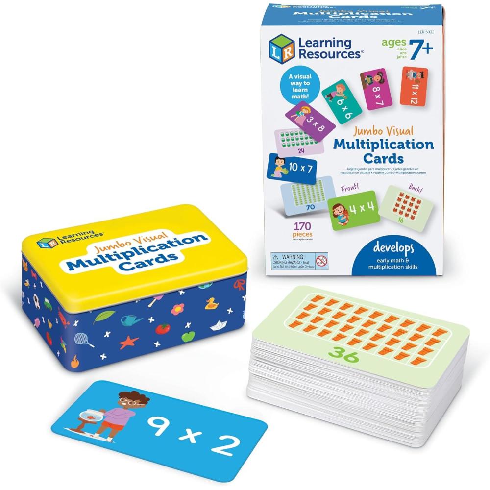 imageLearning Resources Cartes Flash Geantes de Multiplication pour Visualiser et Apprendre les Tables de 0 12 avec Illustrations et Bote de Rangement Jeu Portable Cadeau Garons et Filles 7 8 9 Ans